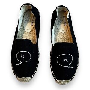 Soludos x Ashkahn Hi Hey espadrilles Black Canvas Flat Shoes summer size 7